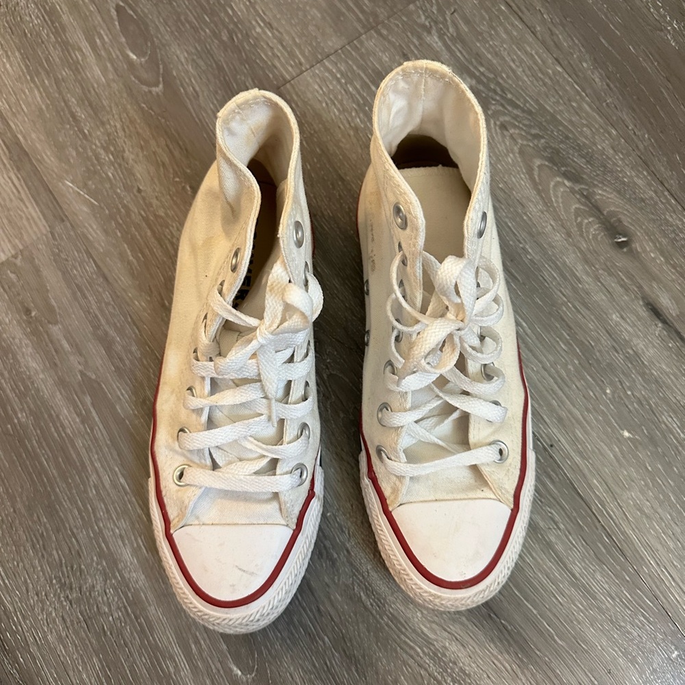 White High-Top Sneakers with Red Accents